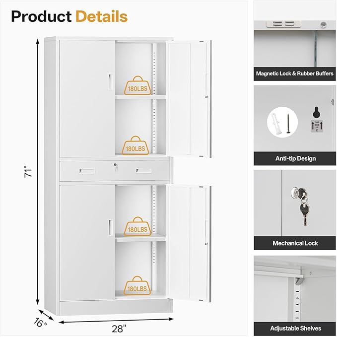 Metal Storage with 1 Drawer, Steel Storage File Cabinet