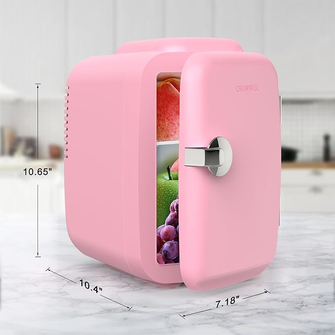 CROWNFUL Mini Fridge, 4 Liter/6 Can Portable Cooler and Warmer Personal