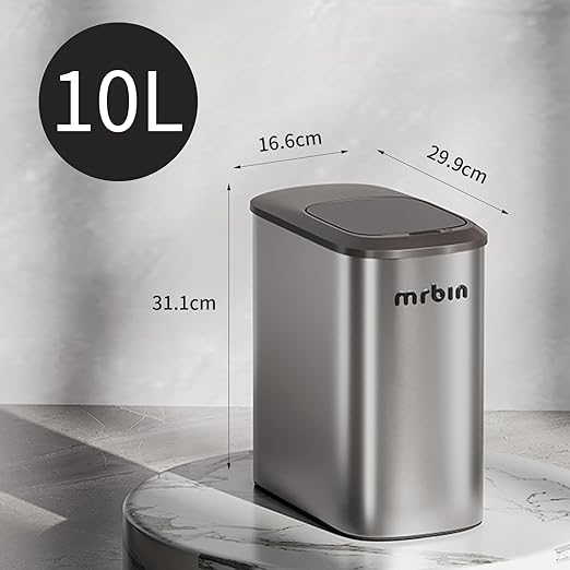 MRBIN Stainless Steel Motion Sensor Bathroom Trash Can, 10L / 2.6gal Slim Smart