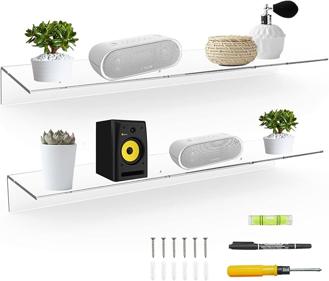 24 Inches Clear Floating Shelves (2 Pack)