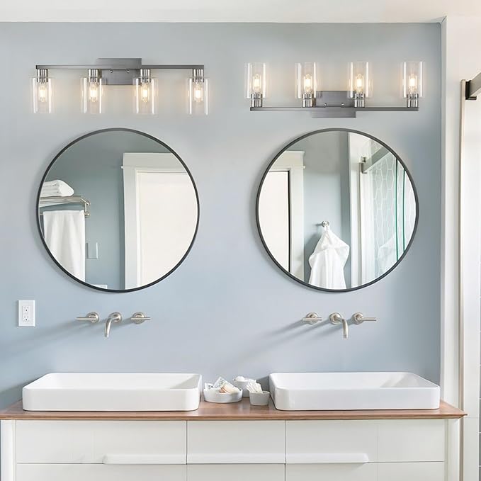 SOPEAS 4 Light Bathroom Light Fixtures, Brushed Nickel Modern Bathroom Vanity