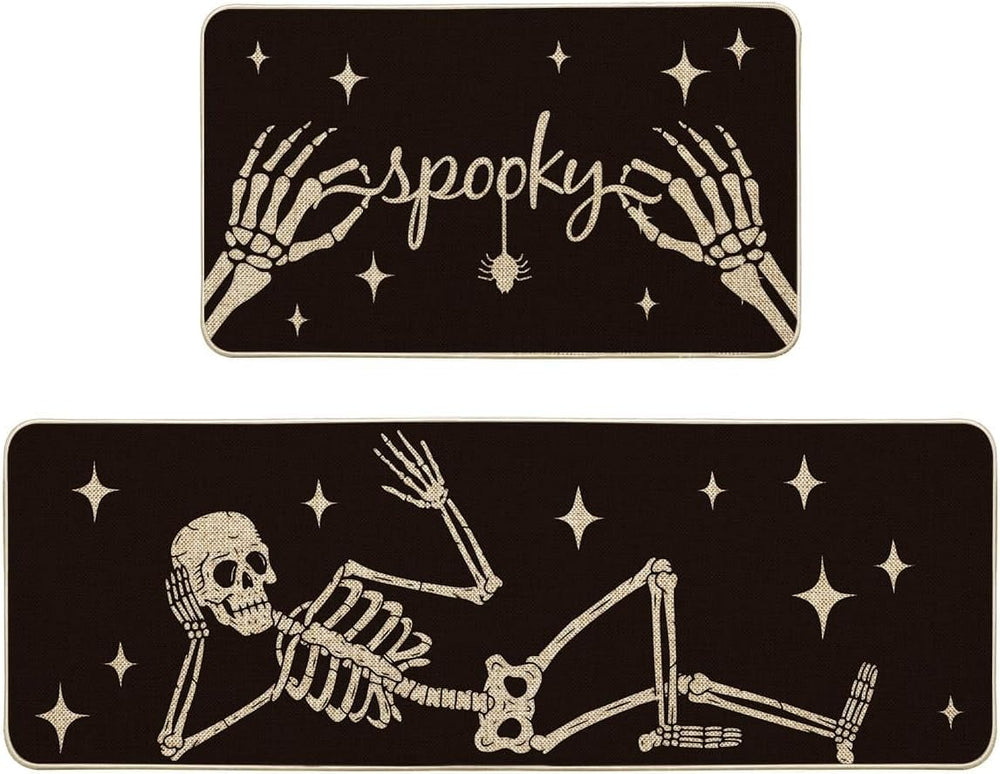 Artoid Mode Spooky Skeleton Spider Bone Black Halloween Kitchen Mats Set of 2...