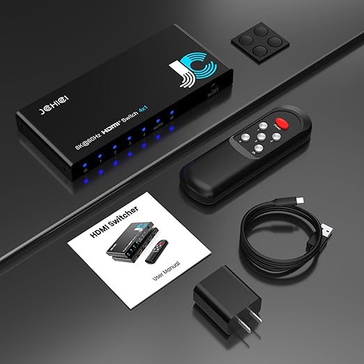HDMI 2.1 Switch 4 in 1 Out 8K@60Hz 4K@120Hz, 4 Ports HDMI Switcher Splitter