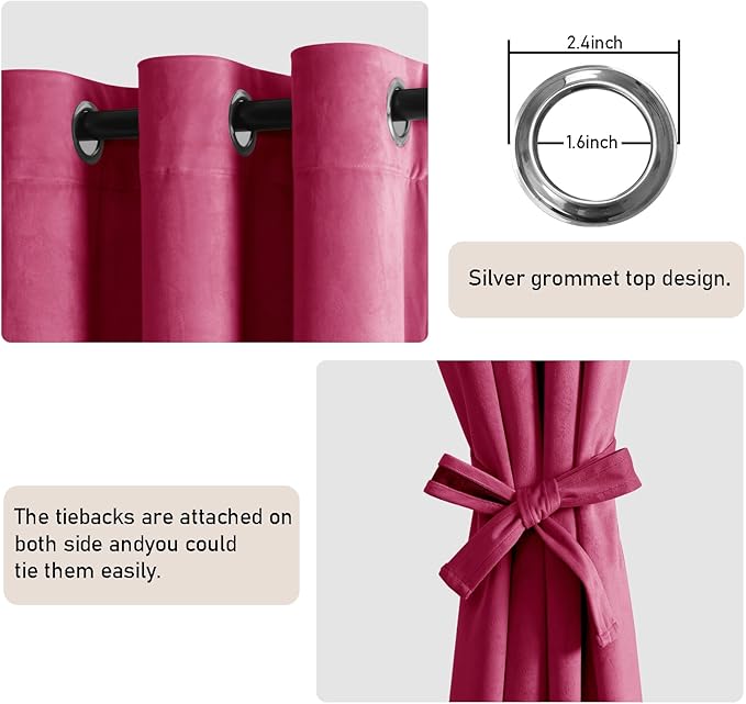 JIUZHEN Velvet Curtains 96 inches Blackout Curtains