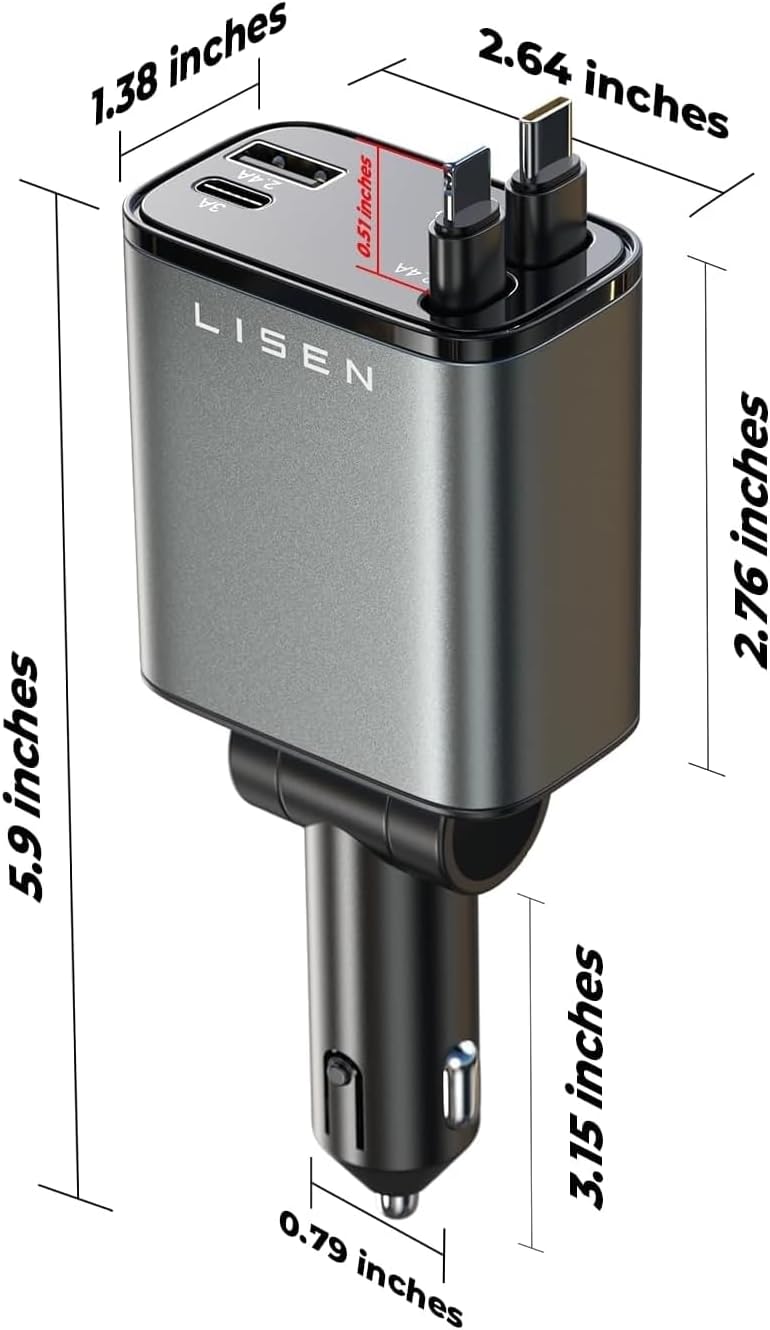 lisen retractable car charger 4 in 1 for on a desk or shelf