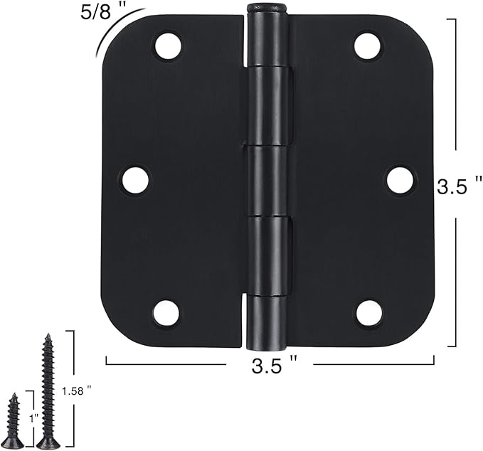 Rounded Door Hinges 3-1/2" x 3.5 Inch, 5/8 Radius, Matte Black 3 ½" 36 Pack No