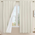 LAMIT Natural 100% Blackout Linen Curtains, 63 Inches Linen Textured Thermal
