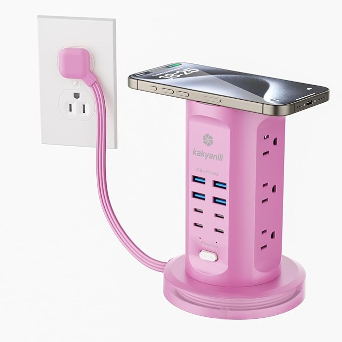 Power Strip Tower, kakyanill Surge Protector Tower 9 AC Outlets 8 USB, 6 Ft