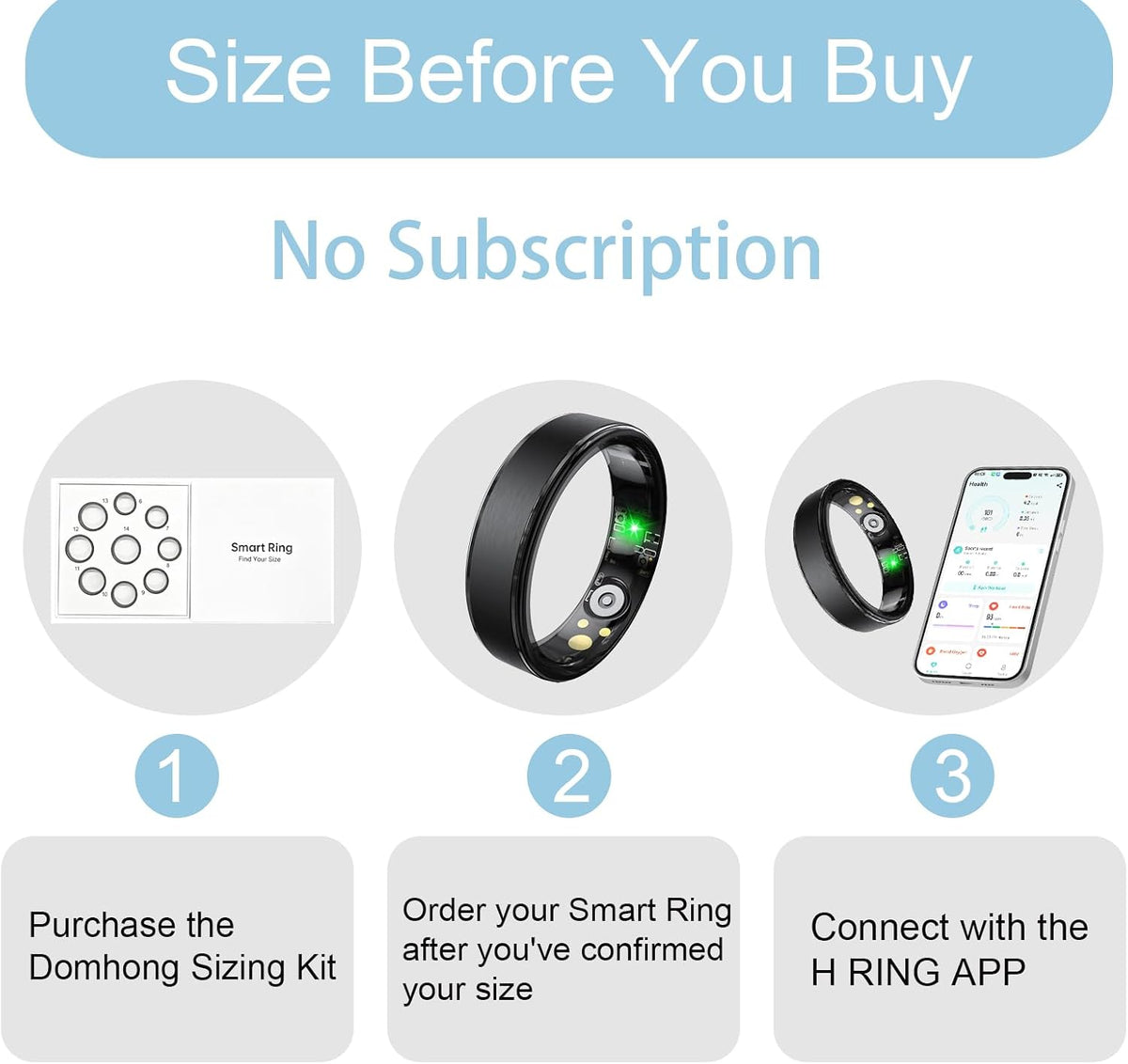 smart ring, fitness & health tracker/sleep/hrv/heart rate/spo2 (black,11#), front angle view
