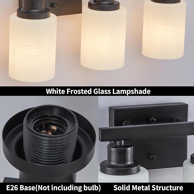 DIKAIDA Bathroom Light Fixtures Over Mirror, 2-Light Modern Matte Black Vanity