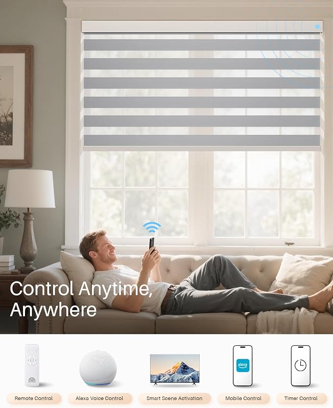 Smart Zebra Blinds for Windows, Alexa Motorized Blinds