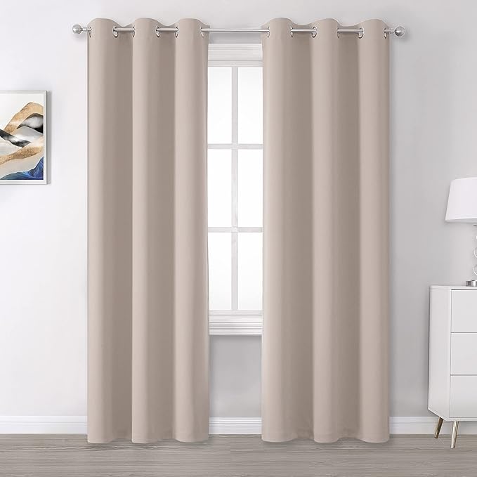 DUALIFE Light Brown Curtains 96 Inches Long Blackout Curtain Panels