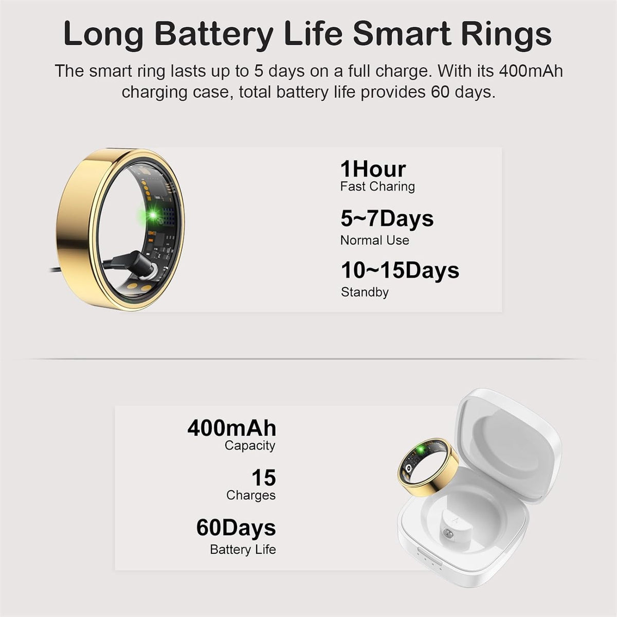 Smart Ring for Women Men, Sleep Activity Health Tracking Ring, Gold 8