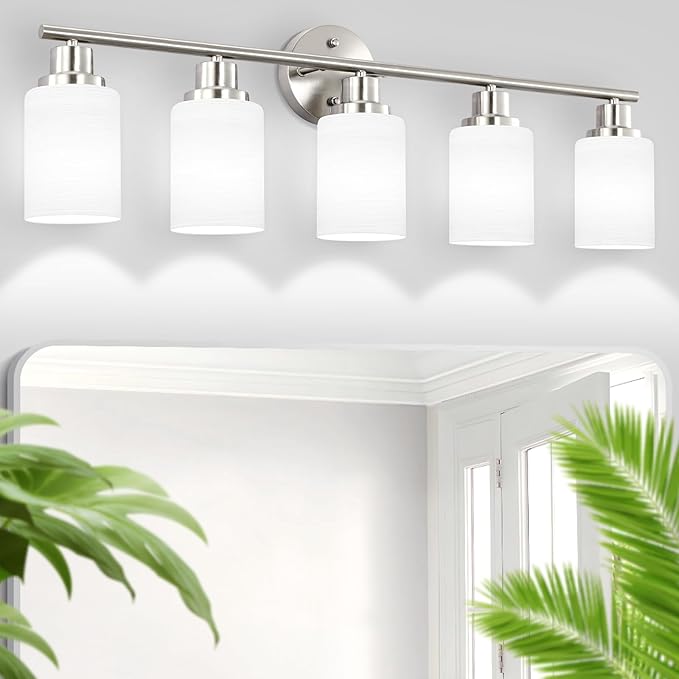 Guliaofo 5-Light Brushed Nickel Vanity Lights, Bathroom Light Fixtures