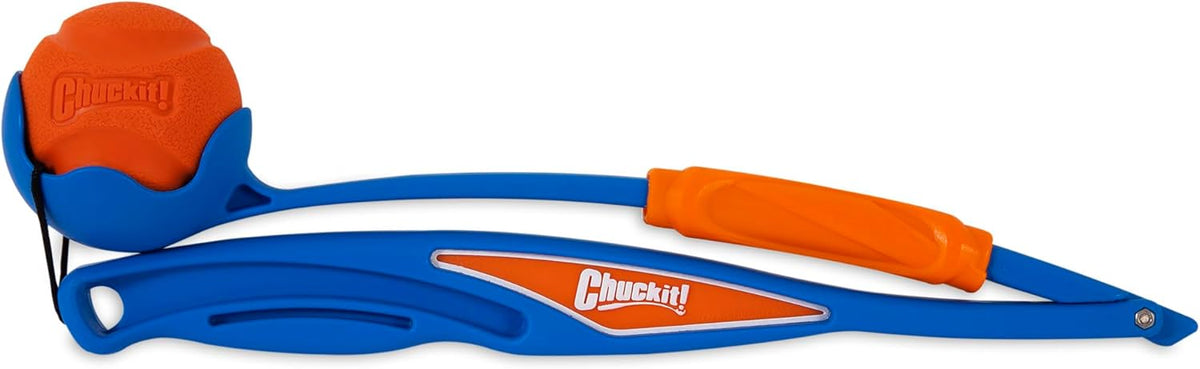 chuckit! fetch & fold mini 18m dog ball shown in use
