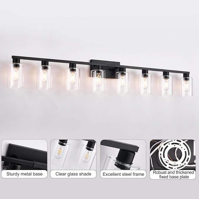 SOPEAS 8-Light Black Vanity Light Fixtures, Vanity Lights Clear Glass ShadeRust