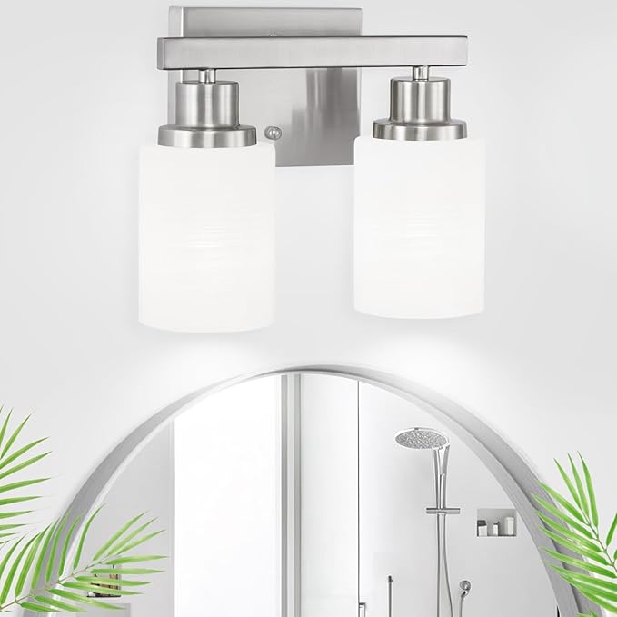 DIKAIDA Bathroom Light Fixtures Over Mirror, 2-Light Modern Nickel Vanity Lights