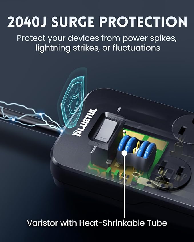 Surge Protector Power Strip 20FT, PLUGTUL Surge Protector