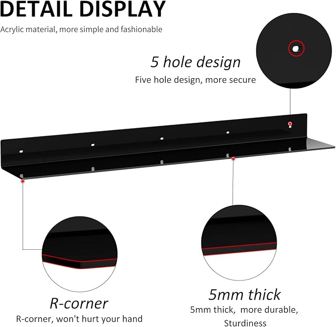 36 Inches Acrylic Long Wall Shelf Set of 2, Floating Shelf