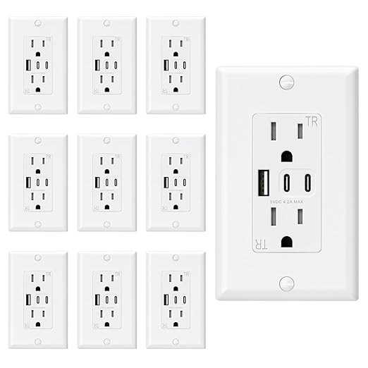 ELEGRP USB Outlets, 15 Amp Wall Outlet (10 Pack)