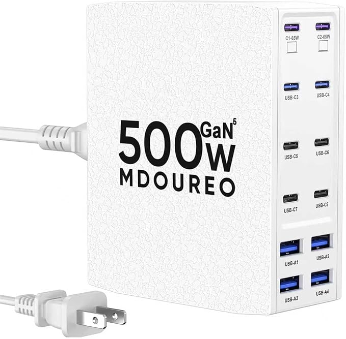 500W USB C Charger Block, 12-Port USB C Charging Station