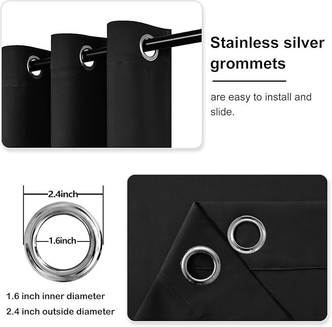 DWCN Black Curtains 84 Inch Length, Thermal 60 Wide Inch Curtain