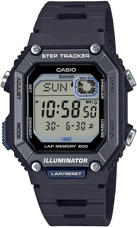 WS-B1000 Series | Men's Digital Watch | (Black) | 100M WR | Step Tracker | LED Illuminator | 100 SEC Chronograph | Daily Alarm | 2-Year Battery