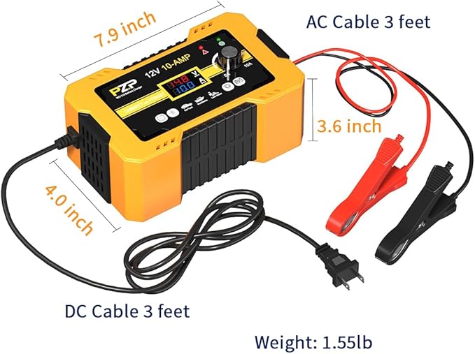 12V Automatic Car Battery Charger, 0-10A Arbitrarily Adjustable Smart Trickle