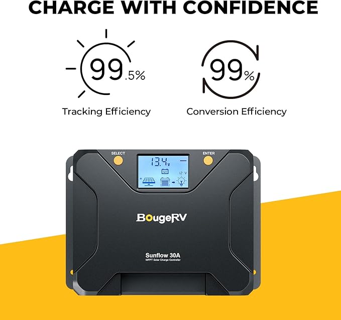 BougeRV MPPT Solar Charge Controller 30A, w/ Low-Temp Cut-Off, APP Control