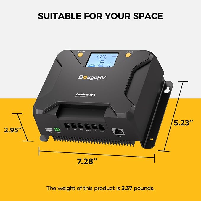 BougeRV MPPT Solar Charge Controller 30A, w/ Low-Temp Cut-Off, APP Control
