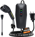 Level 1&2 EV Charger, Electric Vehicle Portable Charger with 20FT Cable, 3.5KW 16Amp Home EV Car Charging Station, 110V-240V NEMA 6-20 & NEMA 5-15 Plug Adapter, for All SAE J1772