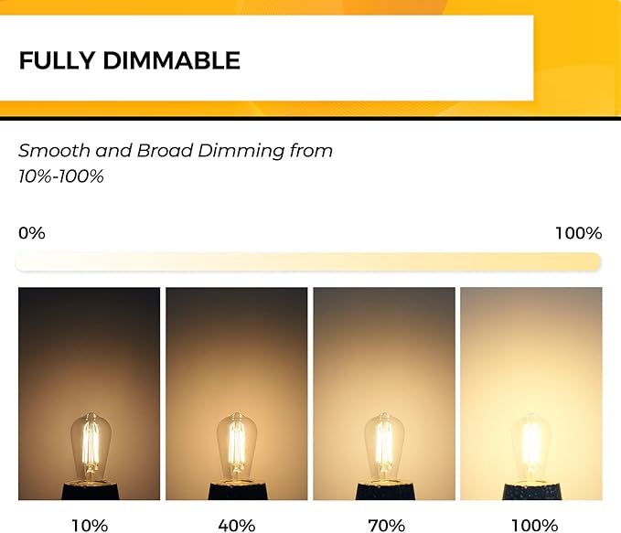 Hizashi Vintage LED Edison Bulb Dimmable, 6W Equivalent 60W, E26 Base Light (18 Pack)