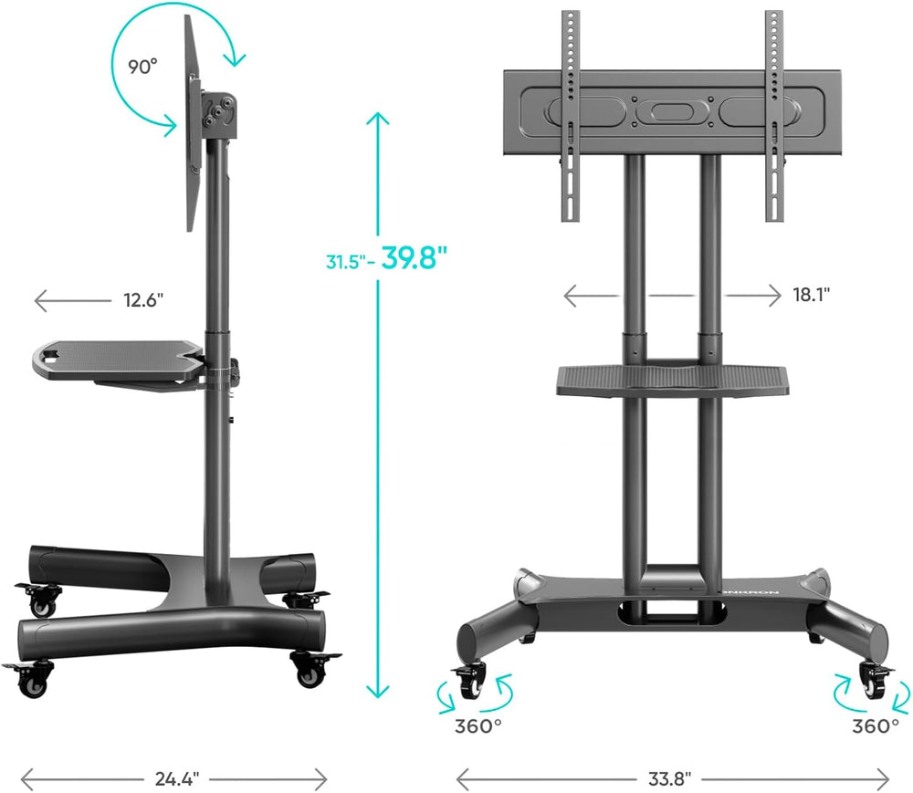 ONKRON Mobile TV Stand 32-70 Inch, up to 89 lbs, max VESA 600x400, Black