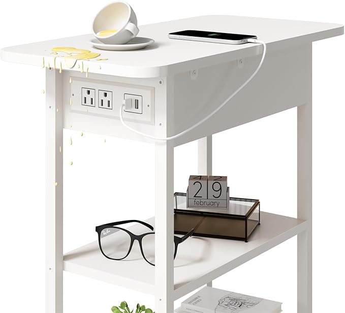 LIDYUK End Table with Charging Station, Flip Top Side Table with USB Ports and
