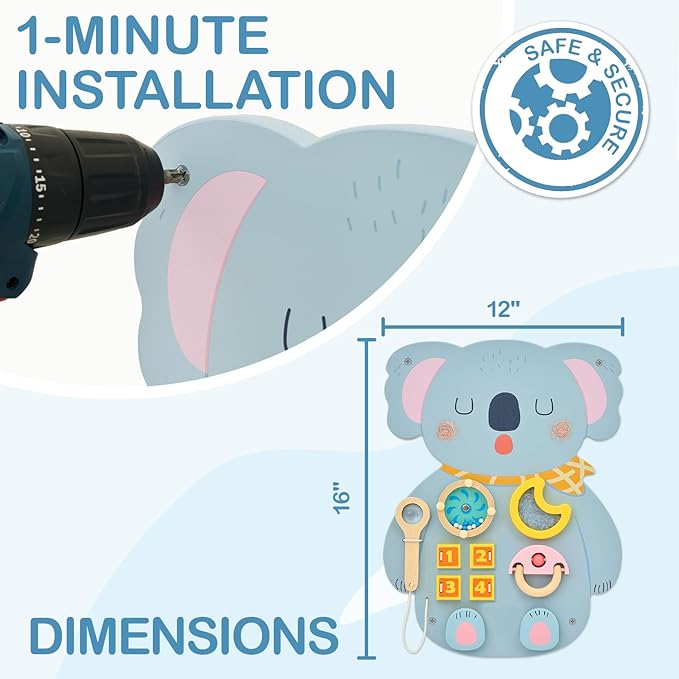 Monläurd® Wooden Koala Sensory Wall Toy, Busy Board