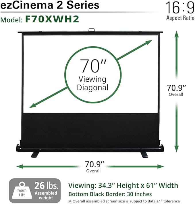 Elite Screens ezCinema 2, 70-inch 16:9, Manual Floor Pull Up Scissor Backed