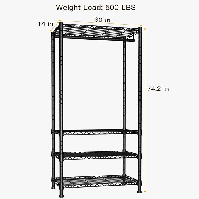 Ulif H2 Heavy Duty Clothes Rack, Freestanding 4 Tiers Garment Rack