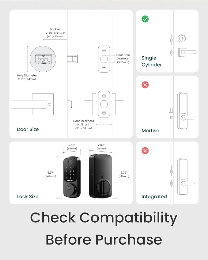 DESLOC Smart Door Lock B200, Smart Deadbolt Lock, Keyless Entry Door Lock