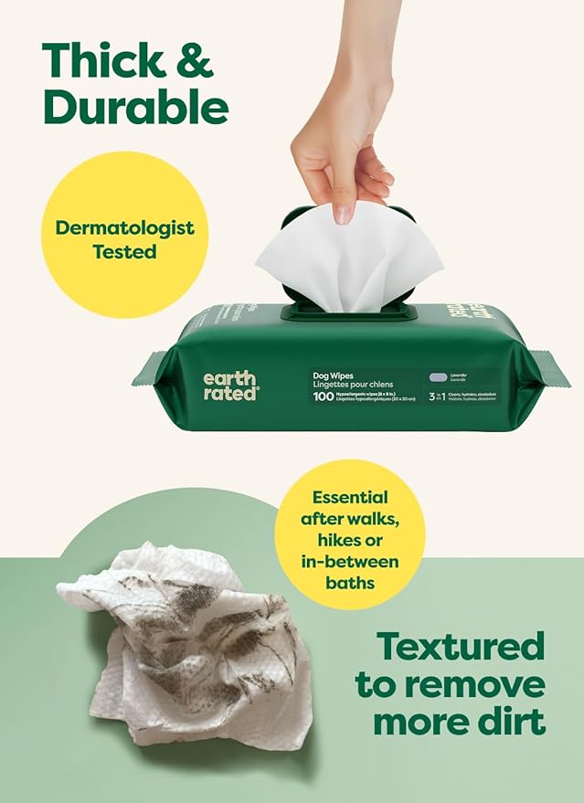 Earth Rated Dog Wipes, Hypoallergenic, Cleaning and Hydrating, (400ct)
