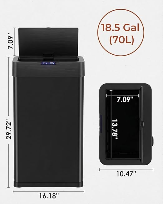 TLSUNNY 18.5 Gallon Motion Sensor Trash Can, Touchless Automatic Garbage Can