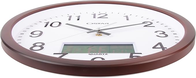 OSTAR 14" Large Analog Digital Display Wall Clock Silent Non-Ticking, Day of