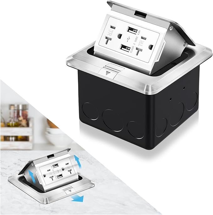 Vagueior Recessed Floor Electrical Outlet Kit, Waterproof Electrical Outlet