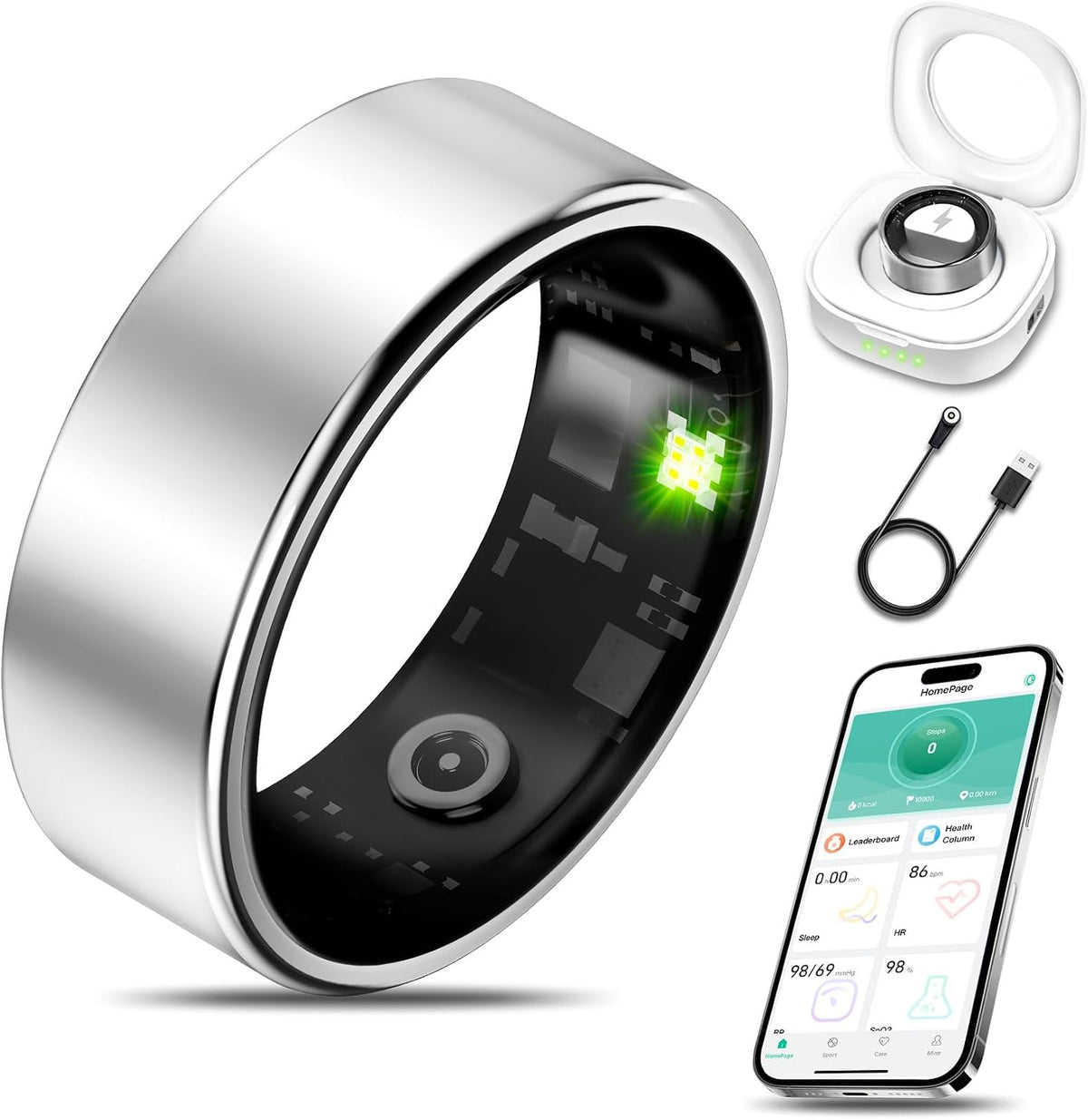 Smart Health Ring Fitness Tracker for Men Women, Silver 11