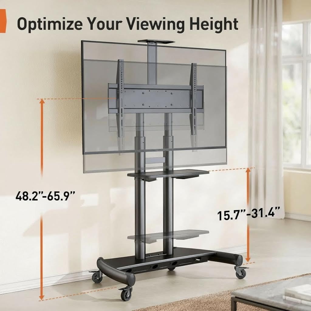 perlegear rolling tv stand, portable tv stand on, side view