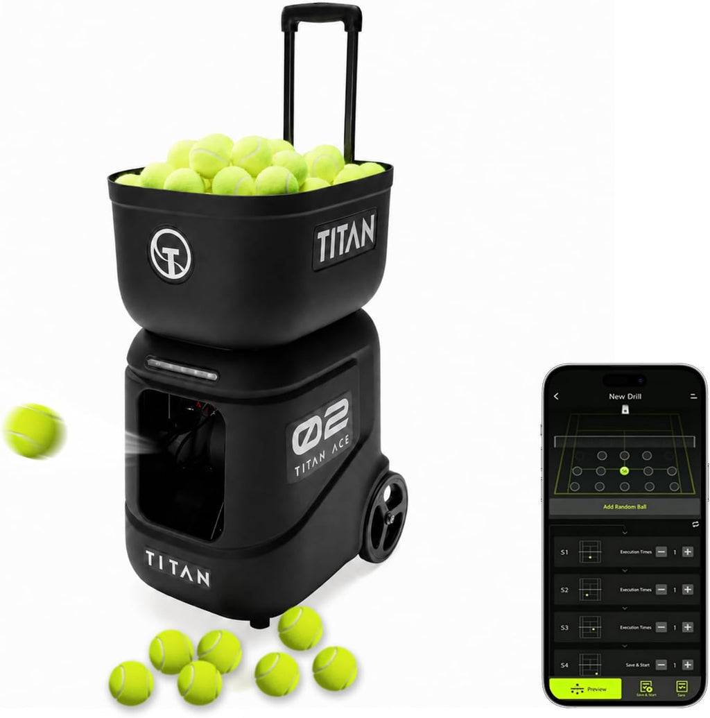 Titan ACE Tennis Ball Machine for Coaches & Mobile Players | 150 Ball Capacity, Lightweight 39 lb Design with Invertible Hopper, Free App Control