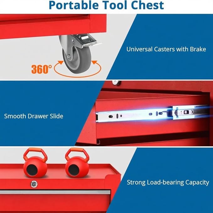 IDEALHOUSE Rolling Tool Chest, 5 Drawers Tool Storage Cabinet, Toolbox