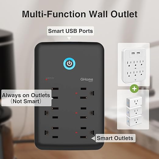 GHome Smart Plug Outlet Extender, Smart Power Strip Surge Protector