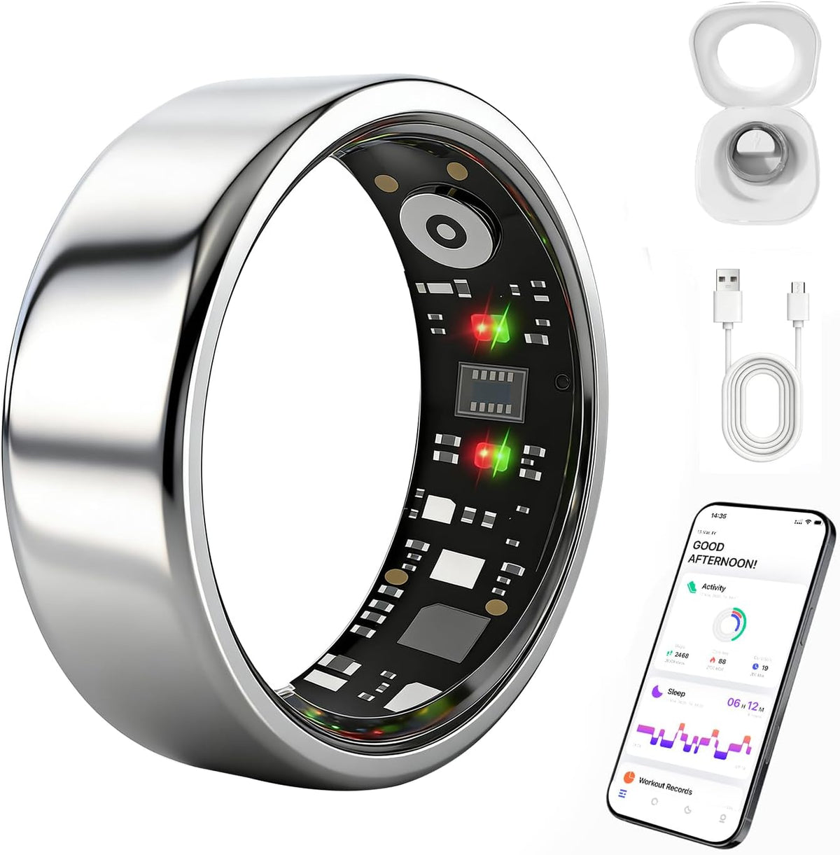 Smart Ring Health Tracker for Women Men, Fitness Ring Gen3 Sivler,7