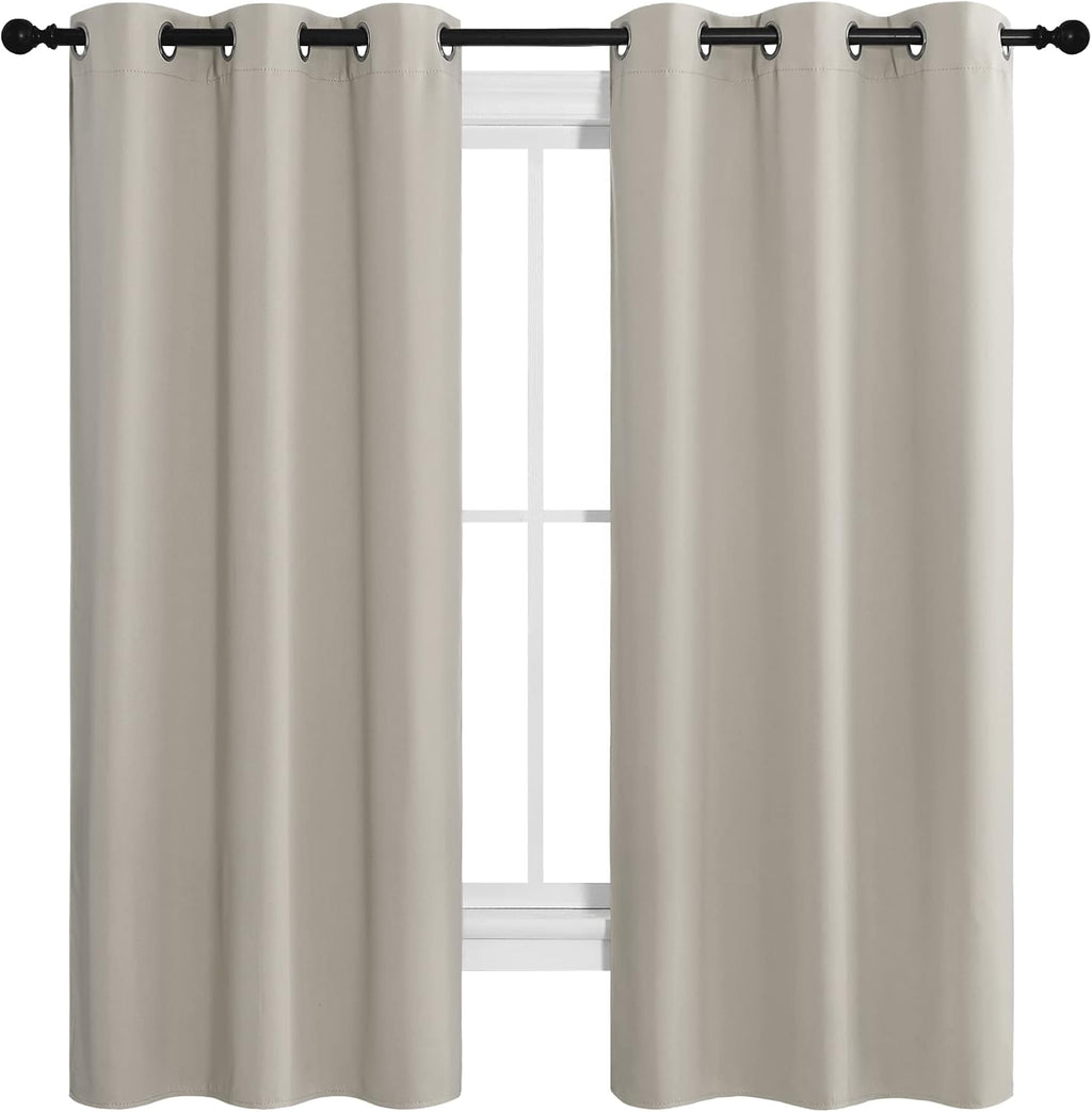 NICETOWN Kitchen Curtains for Decoration, Thermal Insulated Grommet Room Darkening Draperies/Panels for Laundry (Natural, 2 Panels, W42 x L68 inches)
