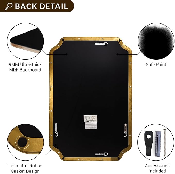 ANDY STAR 36"x48" Large Gold Mirror, Brushed Brass Rectangle Bathroom Mirror